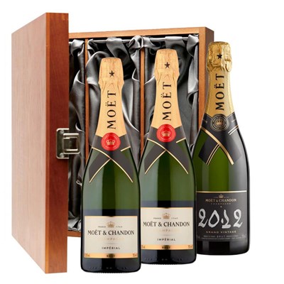 2 x Moet Brut And 1 x Moet Vintage Treble Luxury Gift Boxed Champagne